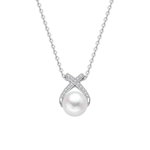 Daesar Weißgold Halskette Damen 18 Karat Echtgold, Kette Weißgold 45CM Charms Anhänger Unendlichkeit mit Perle und Diamant Halskette für Frauen Hochzeit von Daesar