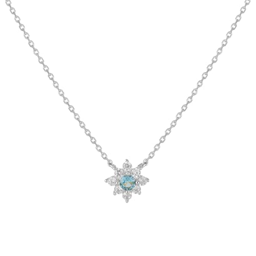 Daesar Weißgold Halskette Damen 9 Karat Echtgold, Kette Weißgold 45CM Charms Anhänger Blume mit Topas und Moissanit Halskette für Frauen Hochzeit von Daesar