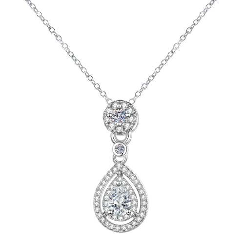 Daesar Weißgold Kette 585 Echtgold mit Anhänger, Halskette Damen 45 CM Tropfen Erstellten Diamant Anhänger Kette Frauen Hochzeit Echtschmuck von Daesar