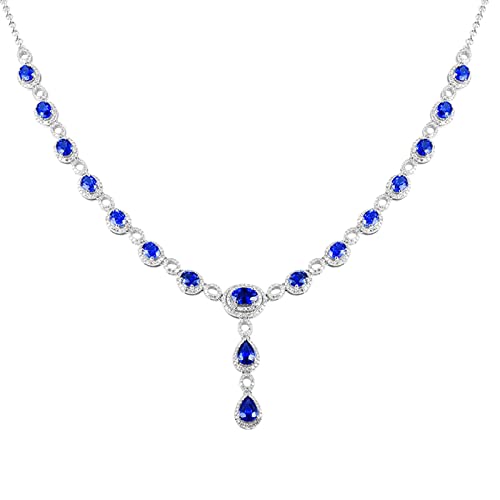 Daesar Y-Kette Damen Weißgold 585 Echtgold, Y Halskette Charms mit 7.15ct Saphir und Diamant Kette Weißgold 50CM Wasserfest von Daesar