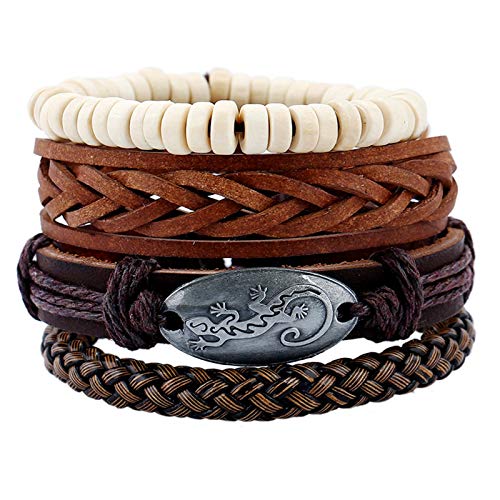 Deasar Lederarmbänder Set 4 Teilig Gecko Geflochtene Armbänder Perlen Partnerarmband von Daesar