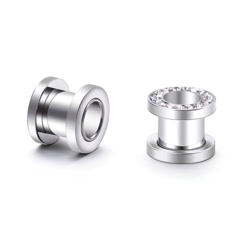 Plugs 4MM Edelstahl, Ohr Tunnel Set Silber Hoop mit Zirkonia Ohrringe Piercing Ohr Plug Tunnel für Damen von Daesar