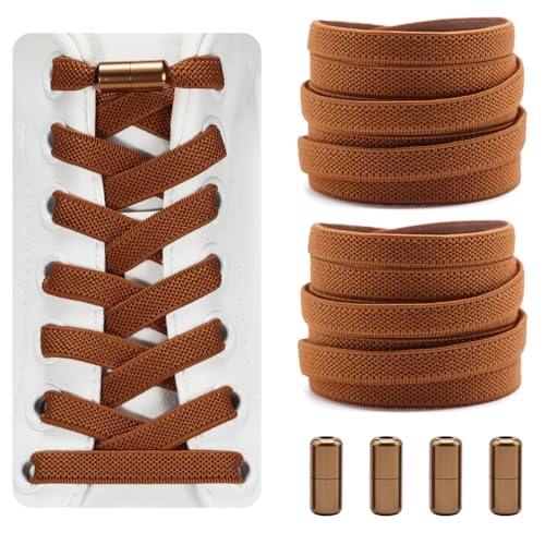 Dafannis Elastische Schnürsenkel ohne binden - Schnürsenkel Schnellverschluss - Schuhbänder ohne binden für Kinder, Erwachsene -2 Paar Gummischnürsenkel, Flach, mit Metallkapsel von Dafannis