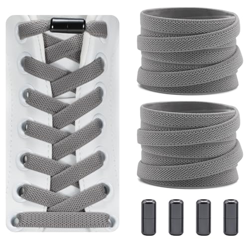 Dafannis Elastische Schnürsenkel ohne binden - Schnürsenkel Schnellverschluss - Schuhbänder ohne binden für Kinder, Erwachsene -2 Paar Gummischnürsenkel, Flach, mit Metallkapsel von Dafannis
