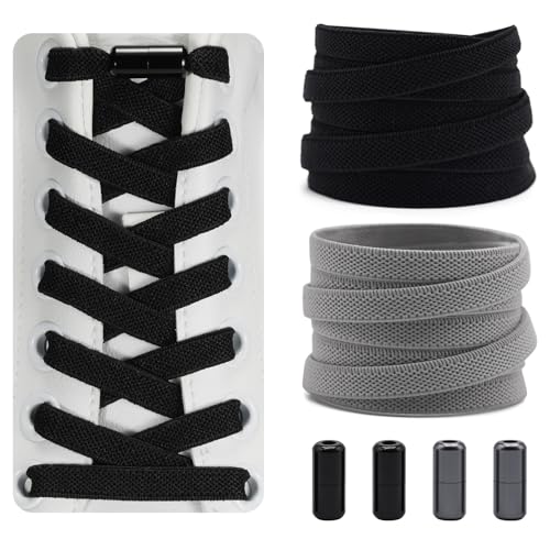 Dafannis Elastische Schnürsenkel ohne binden - Schnürsenkel Schnellverschluss - Schuhbänder ohne binden für Kinder, Erwachsene -2 Paar Gummischnürsenkel, Flach, mit Metallkapsel von Dafannis