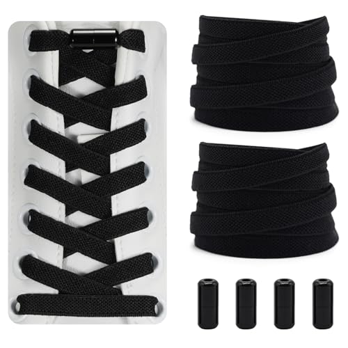 Dafannis Elastische Schnürsenkel ohne binden - Schnürsenkel Schnellverschluss - Schuhbänder ohne binden für Kinder, Erwachsene -2 Paar Gummischnürsenkel, Flach, mit Metallkapsel von Dafannis