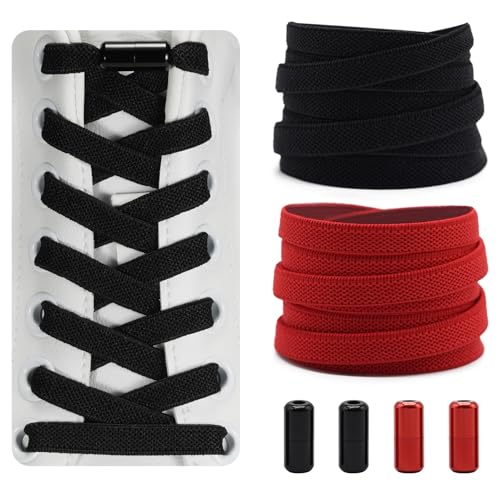 Dafannis Elastische Schnürsenkel ohne binden - Schnürsenkel Schnellverschluss - Schuhbänder ohne binden für Kinder, Erwachsene -2 Paar Gummischnürsenkel, Flach, mit Metallkapsel von Dafannis