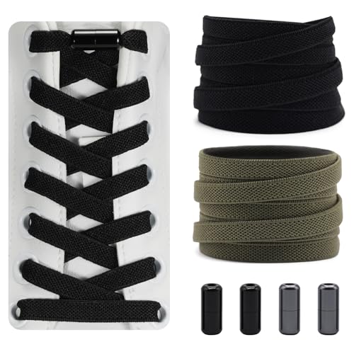 Dafannis Elastische Schnürsenkel ohne binden - Schnürsenkel Schnellverschluss - Schuhbänder ohne binden für Kinder, Erwachsene -2 Paar Gummischnürsenkel, Flach, mit Metallkapsel von Dafannis