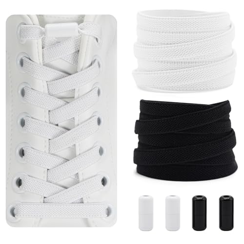 Dafannis Elastische Schnürsenkel ohne binden - Schnürsenkel Schnellverschluss - Schuhbänder ohne binden für Kinder, Erwachsene -2 Paar Gummischnürsenkel, Flach, mit Metallkapsel von Dafannis