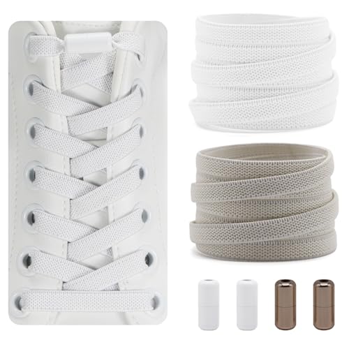 Dafannis Elastische Schnürsenkel ohne binden - Schnürsenkel Schnellverschluss - Schuhbänder ohne binden für Kinder, Erwachsene -2 Paar Gummischnürsenkel, Flach, mit Metallkapsel von Dafannis