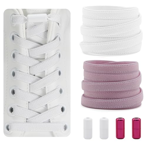 Dafannis Elastische Schnürsenkel ohne binden - Schnürsenkel Schnellverschluss - Schuhbänder ohne binden für Kinder, Erwachsene -2 Paar Gummischnürsenkel, Flach, mit Metallkapsel von Dafannis