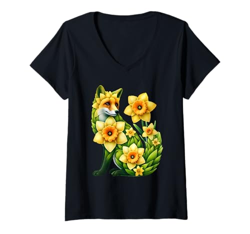 Damen Daffodil Fox Flower Gardening Floral T-Shirt mit V-Ausschnitt Damen Daffodil Fox Flower Gardening Floral T-Shirt mit V-Ausschnitt von Daffodil Foxes Flower Gardening Apparel