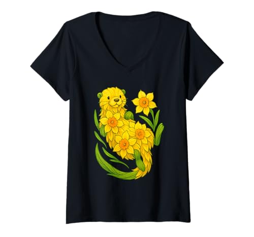 Damen Daffodil Otter Flower Gardening Floral T-Shirt mit V-Ausschnitt Damen Daffodil Otter Flower Gardening Floral T-Shirt mit V-Ausschnitt von Daffodil Otters Lover Flower Gardening Apparel