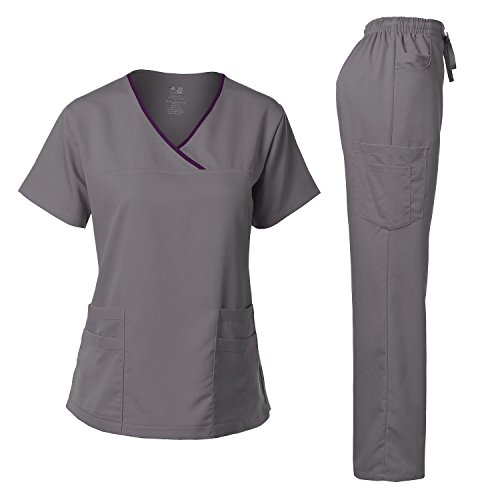 Dagacci Medical Uniform Damen-Schlupfkasack, Stretch-Top und Hose, Zinngrau, XXS von Dagacci Medical Uniform