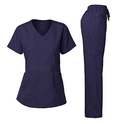 Dagacci Medical Uniform Damen Scrub Set Stretch & Soft Y-Neck Top & Hose - Blau - Klein von Dagacci Medical Uniform