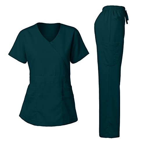 Dagacci Medical Uniform Damen Scrub Set Stretch & Soft Y-Neck Top & Hose - Grün - Groß von Dagacci Medical Uniform