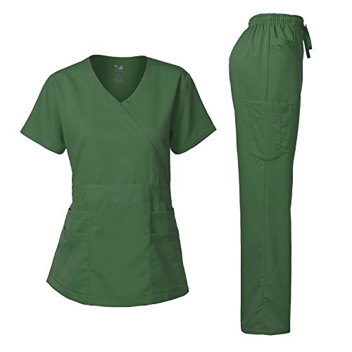 Dagacci Medical Uniform Damen Scrub Set Stretch & Soft Y-Neck Top & Hose - Grün - Mittel von Dagacci Medical Uniform