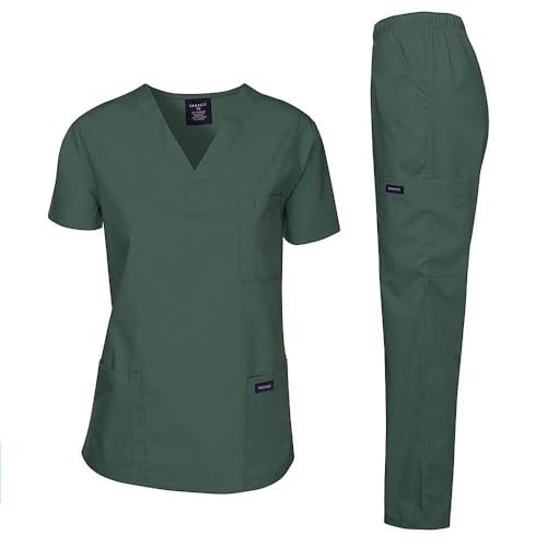 Dagacci Medical Uniform Damen und Herren OP-Set Unisex OP-Oberteil und Hose, Jägergrün, XXXL, Jäger-Grün, XXX-Large von Dagacci Medical Uniform