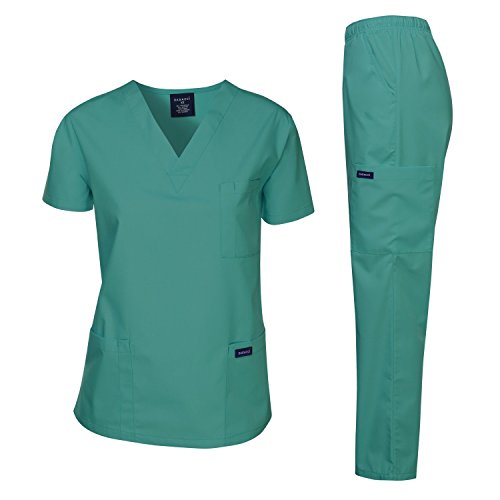 Dagacci Scrubs Medizinische Uniform Damen und Herren Schlupfkasack Set Medizinische Schlupfkasack Top und Hose, Blaugrün, Mittel von Dagacci Medical Uniform