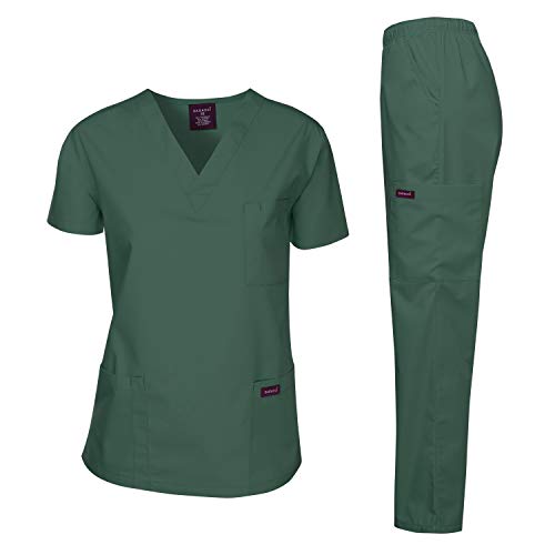 Dagacci Scrubs Medizinische Uniform Damen und Herren Schlupfkasack Set Medizinische Schlupfkasack Top und Hose, Jäger-Grün, Klein von Dagacci Medical Uniform