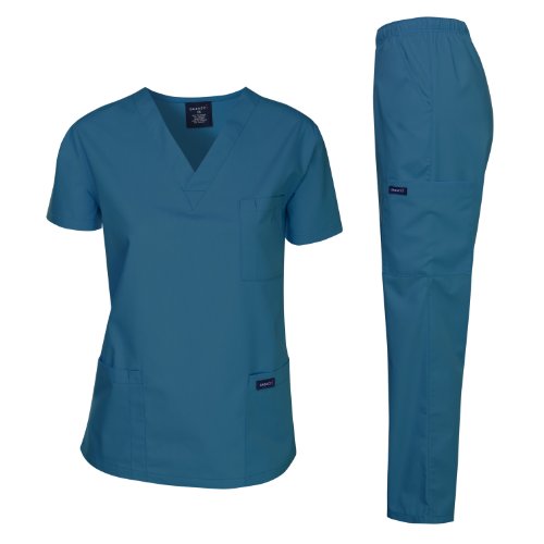 Dagacci Scrubs Medizinische Uniform Damen und Herren Schlupfkasack Set Medizinische Schlupfkasack Top und Hose, Karibik_, Klein von Dagacci Medical Uniform