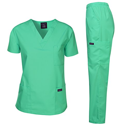 Dagacci Scrubs Medizinische Uniform Damen und Herren Schlupfkasack Set Medizinische Schlupfkasack Top und Hose, Krankenhaus Grün, Mittel von Dagacci Medical Uniform