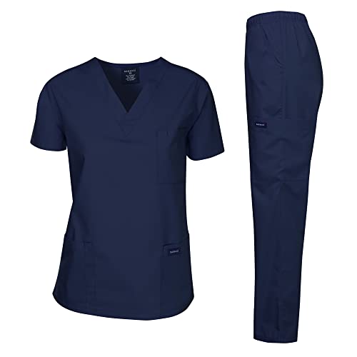 Dagacci Scrubs Medizinische Uniform Damen und Herren Schlupfkasack Set Medizinische Schlupfkasack Top und Hose, Marineblau, L von Dagacci Medical Uniform