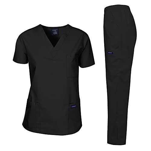 Dagacci Scrubs Medizinische Uniform Damen und Herren Schlupfkasack Set Medizinische Schlupfkasack Top und Hose, Schwarz, L von Dagacci Medical Uniform