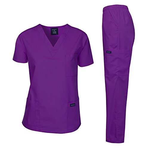 Dagacci Scrubs Medizinische Uniform Damen und Herren Schlupfkasack Set Medizinische Schlupfkasack Top und Hose, Violett, Klein von Dagacci Medical Uniform