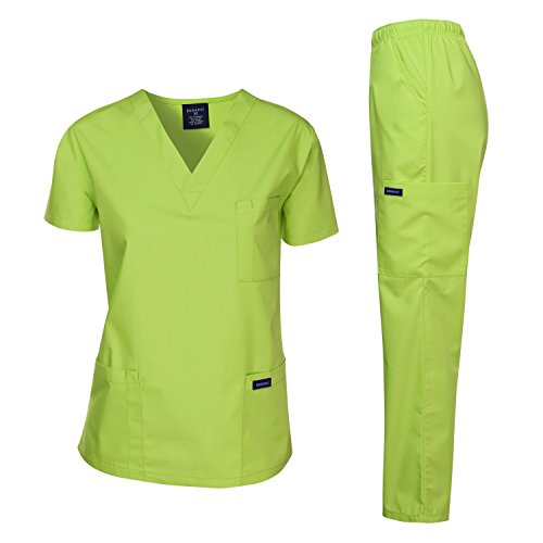 Dagacci Scrubs Medizinische Uniform Damen und Herren Schlupfkasack Set Medizinische Schlupfkasack Top und Hose, apfelgrün, X-Klein von Dagacci Medical Uniform