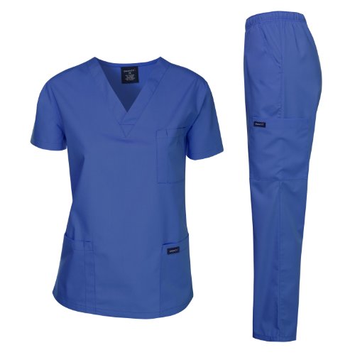 Dagacci Scrubs Medizinische Uniform Damen und Herren Scrubs Set Medizinische Kittel Top und Hose, Königsblau, Klein von Dagacci Medical Uniform