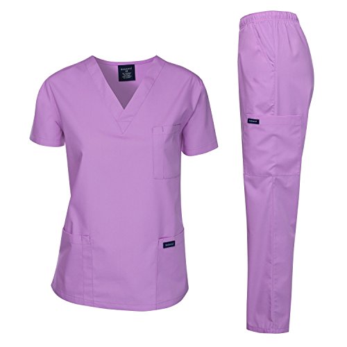 Dagacci Scrubs Medizinische Uniform Damen und Herren Scrubs Set Medizinische Kittel Top und Hose, Lavendel, XX-Large von Dagacci Medical Uniform