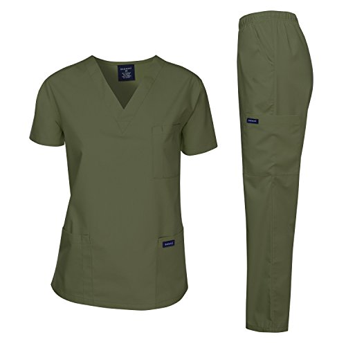 Dagacci Scrubs Medizinische Uniform Damen und Herren Scrubs Set Medizinische Kittel Top und Hose, Olivgrün, Groß von Dagacci Medical Uniform