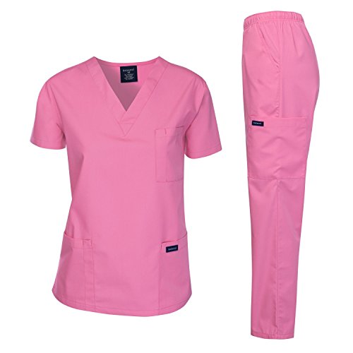 Dagacci Scrubs Medizinische Uniform Damen und Herren Scrubs Set Medizinische Kittel Top und Hose, Rose_Pink, X-Klein von Dagacci Medical Uniform