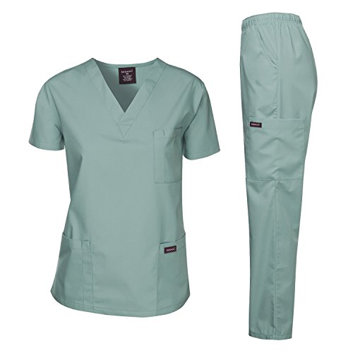 Dagacci Scrubs Medizinische Uniform Damen und Herren Scrubs Set Medizinische Kittel Top und Hose, Seaform_, Klein von Dagacci Medical Uniform