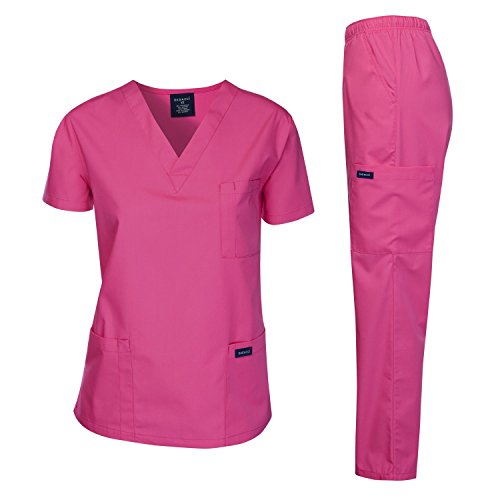 Dagacci Scrubs Medizinische Uniform Frauen und Mann Scrubs Set Medizinisches Peeling Top und Hose, hot pink, XX-Large von Dagacci Medical Uniform