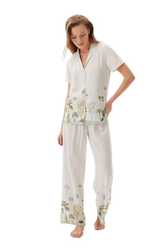 Dagi Damen Sea Green Fashion Woven Regular Waist Viscose Long Leg Trousers Pyjama Bottom, Sea Green, 40 EU von Dagi