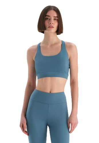 Dagi Light Blue Fashion Knitted U Neck Interlock Removable Padding Thick Strap Sleeveless U-Neck Sports Bra, Light Blue, M von Dagi