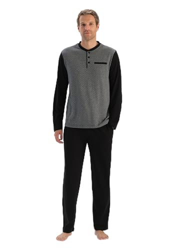 Dagi Men's Black Patterned Long Sleeve Triple Pajama Set, S von Dagi