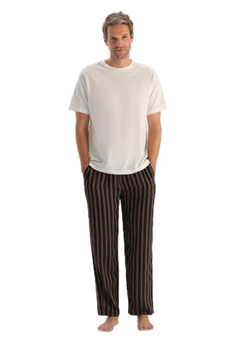 Dagi Men's Brown Striped Viscose Woven Trousers, S von Dagi