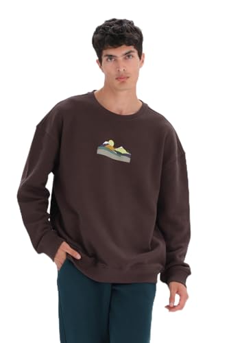 Dagi Men's Dark Brown Long Sleeve Crew Neck View Oversize Sweatshirt, Dark Brown,XL von Dagi
