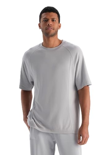 Dagi Men's Grey Fashion Knitted Oversize Modal Short Sleeve Crew Neck T-Shirt, XXL von Dagi
