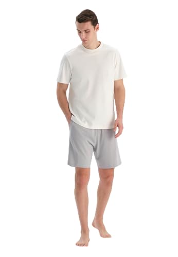 Dagi Men's Grey-Indigo Knitted Regular Waist Supreme Leg Shorts Pyjama Bottom, S von Dagi