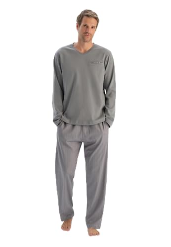 Dagi Men's Grey V Neck Welt Pocket T-Shirt Trousers Pajama Set, M von Dagi