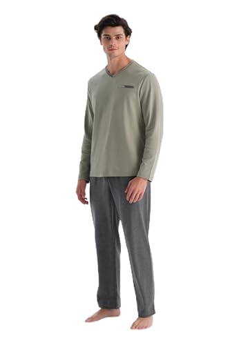 Dagi Men's Light Green V-Neck Long Sleeve Interlock Pajama Set, S Dagi Men's Light Green V-Neck Long Sleeve Interlock Pajama Set, S von Dagi
