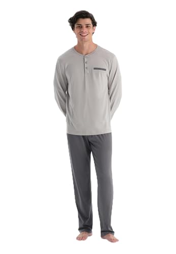 Dagi Men's Light Grey Half-Placket Long Sleeve 3-Piece Pajama Set, 2XL von Dagi