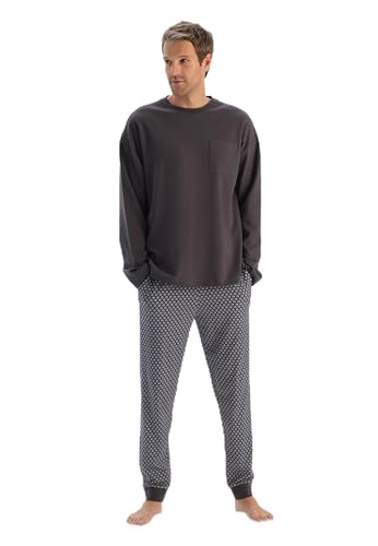 Dagi Men's Navy Long Sleeve Pocket T-Shirt Patterned Jogger Pants Pajama Set, 2XL von Dagi