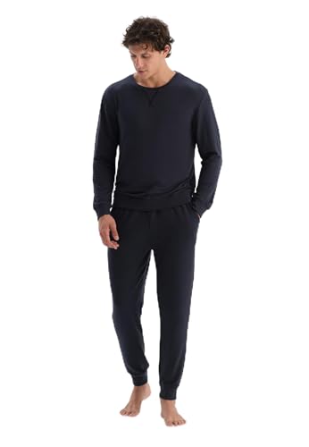 Dagi Men's Navy T-Shirt Trousers Pajama Set with Banded Sleeves, S von Dagi
