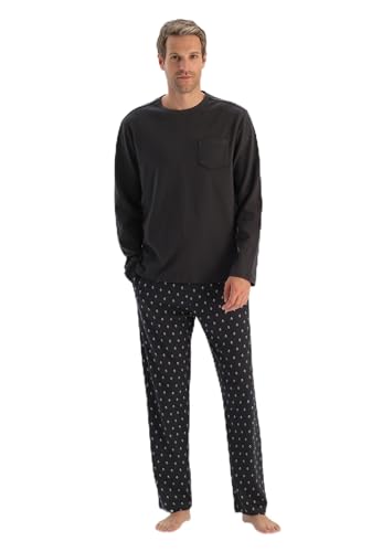 Dagi Men's Smoke Crew Neck Long Sleeve T-Shirt Patterned Trousers Pajama Set, 2XL von Dagi