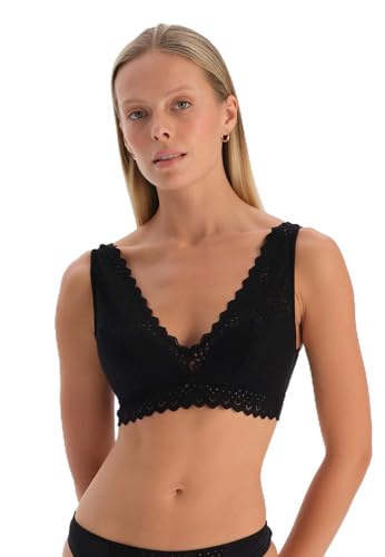 Dagi Women's Black Fashion Knitted Wired Regular Lace Non-Padded Thick Strap Soft Bra, 80C von Dagi